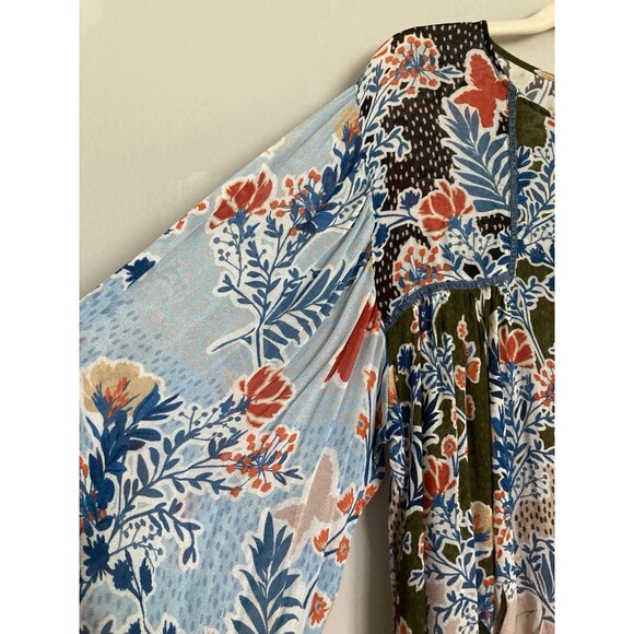 BL-NK London Printed Blouse XL Blue Floral Long Sleeve Viscose - Picture 7 of 10